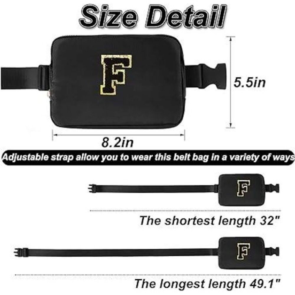 Black‎ Belt Bag Fanny Pack Letter E Adjustable Strap